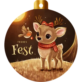 Weihnachtskarte Rentier Weihnachtskugel Rotkehlchen