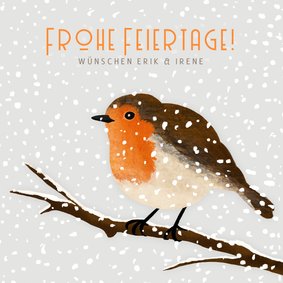 Weihnachtskarte Rotkehlchen im Schnee