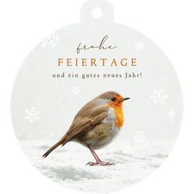 Weihnachtskarte Rotkehlchen Weihnachtskugelform Schnee