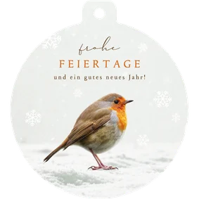 Weihnachtskarte Rotkehlchen Weihnachtskugelform Schnee
