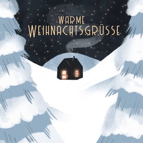 Weihnachtskarte Schneelandschaft mit Häuschen