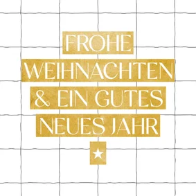 Weihnachtskarte Schriftzug Goldoptik auf Weiß kariert
