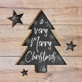 Weihnachtskarte Tannenbaum und Sterne in Holz