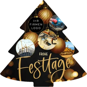 Weihnachtskarte Weihnachsbaum-Form mit Fotos und Logo