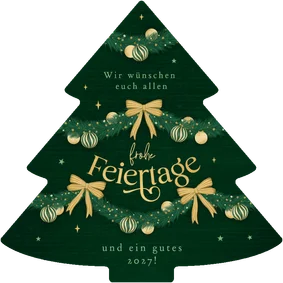 Weihnachtskarte Weihnachtsbaum grün verziert Girlanden