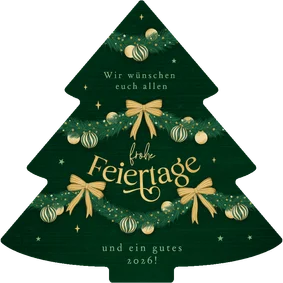 Weihnachtskarte Weihnachtsbaum grün verziert Girlanden