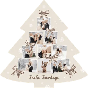 Weihnachtskarte Weihnachtsbaumform Fotocollage mit Schleifen