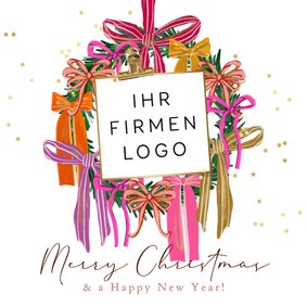 Weihnachtskarte Weihnachtskranz mit Schleifen rosa bunt Logo