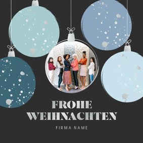 Weihnachtskarte Weihnachtskugeln blau mit Foto