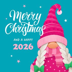 Weihnachtskarte Weihnachtswichtel mit rosa Mütze