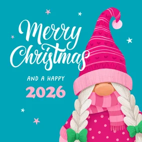 Weihnachtskarte Weihnachtswichtel mit rosa Mütze