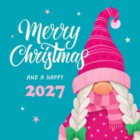 Weihnachtskarte Weihnachtswichtel mit rosa Mütze