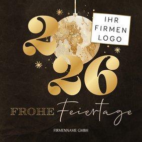 Weihnachtskarte Weltkarte Weihnachtskugel 2026 Logo