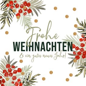 Weihnachtskarte Zweige und Beeren mit Goldkonfetti