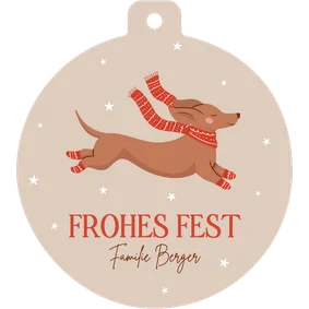 Weihnachtskugel Grußkarte Dackel mit Schal und Socken