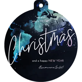 Weihnachtskugel-Grußkarte mit Weltkarte 'Merry Christmas'