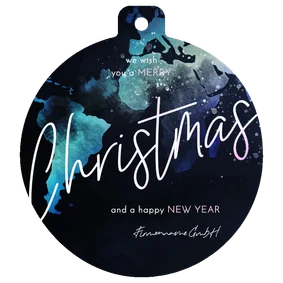 Weihnachtskugel-Grußkarte mit Weltkarte 'Merry Christmas'