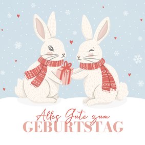 Winter-Geburtstagskarte Kaninchen im Schnee Geschenk