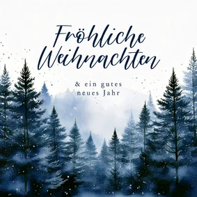 Winterlandschaft Weihnachtskarte blaue Tannenbäume