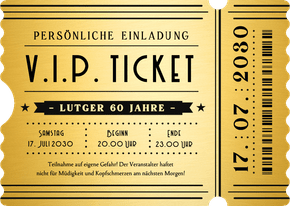 Einladung Ticketkarte gold V.I.P. 60. Geburtstag