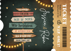 Hochzeitskarte Ticket Wegweiser