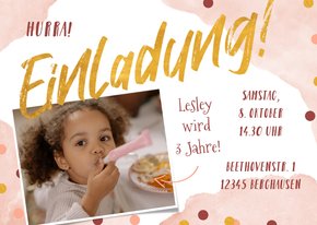 3. Kindergeburtstag Konfetti rosa & Foto Einladung