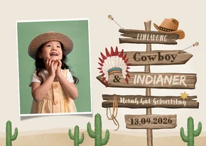 5. Kindergeburtstag Einladung Cowboy & Indianer