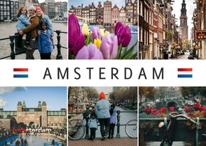 Ansichtskarte Amsterdam Fotocollage Flaggen