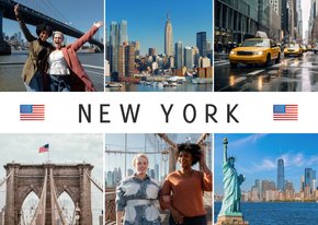 Ansichtskarte New York Fotocollage Flaggen