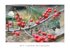Beileidskarte Naturfoto Beerenzweig auf Holz