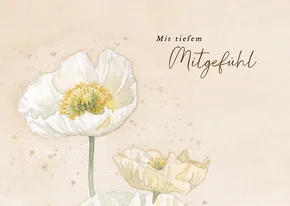 Beileidskarte weiße Mohnblüten Wasserfarbe Beige