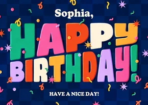 Bunte Geburtstagskarte 'Happy Birthday' mit Namen