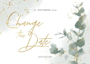 Change-the-date-Karte zur Hochzeit Eukalyptus