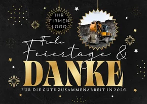 Dankeskarte Firma Logo Foto Weihnachten Feurwerk Schwarz