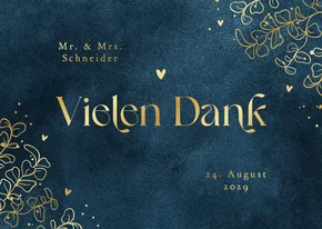 Dankeskarte Goldblätter & Herzen