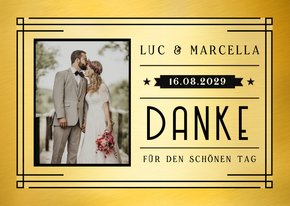 Dankeskarte Hochzeit mit Foto Artdeco-Look 