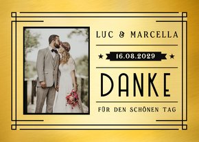 Dankeskarte Hochzeit mit Foto Artdeco-Look 