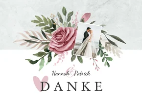 Dankeskarte zur Hochzeit Foto, Rosen & Marmor