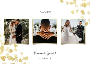 Dankeskarte zur Hochzeit Goldene Herzen