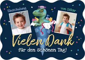 Danksagung 1. Schultag Fotos & Dino Raptor in Schultüte