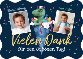 Danksagung 1. Schultag Fotos & Dino Raptor in Schultüte