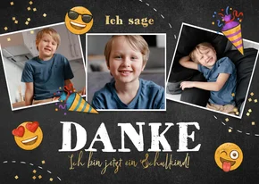 Danksagung zur Einschulung Fotocollage mit Emojis