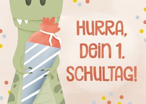 Dinokarte Glückwunsch Schulanfang