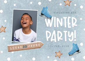 Einladung 10. Kindergeburtstag Junge Winterparty Foto