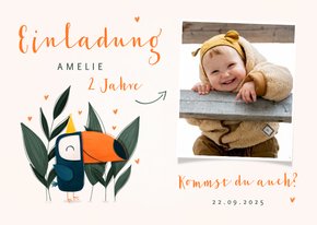 Einladung 2. Kindergeburtstag niedlicher Tukan & Foto