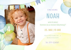 Einladung 4. Kindergeburtstag Luftballons & Foto