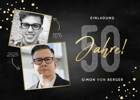 Einladung 50. Geburtstag mit Konfetti & zwei Fotos
