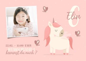 Einladung 6. Kindergeburtstag mit Foto und Einhorn