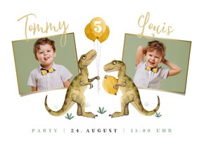 Einladung Kindergeburtstag Zwillinge eigene Fotos und Dinos