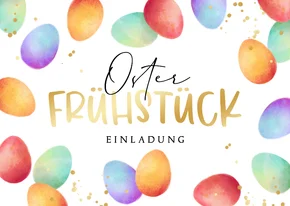 Einladung Osterfrühstück bunte Ostereier